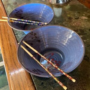 Signed FOSTER Vintage SET of 2 Foster 8” Asian Bowls FUNCTIONAL- DECORATIVE